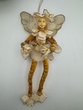 Mark Roberts Fairy Doll Ornament Gold Cream Flower Fairy Collectible Decor